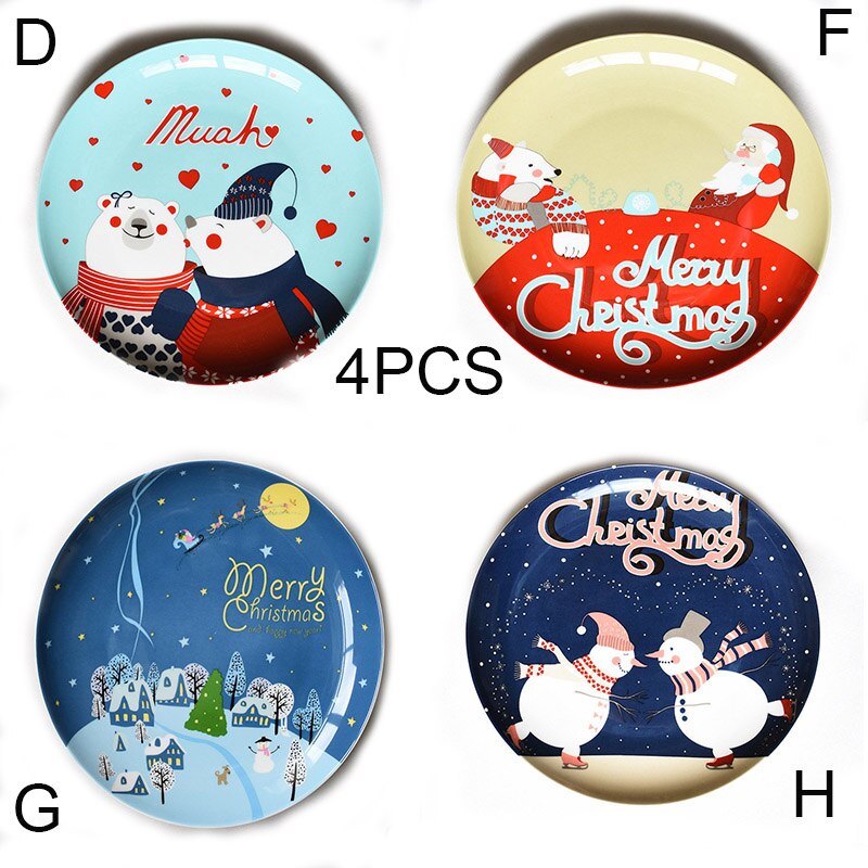 Ceramic Dinner Plate Christmas Cartoon Santa Claus Hand-painted Breakfast Dish Dessert Steak Fruit Plates Kitchen Tableware: 4PCS