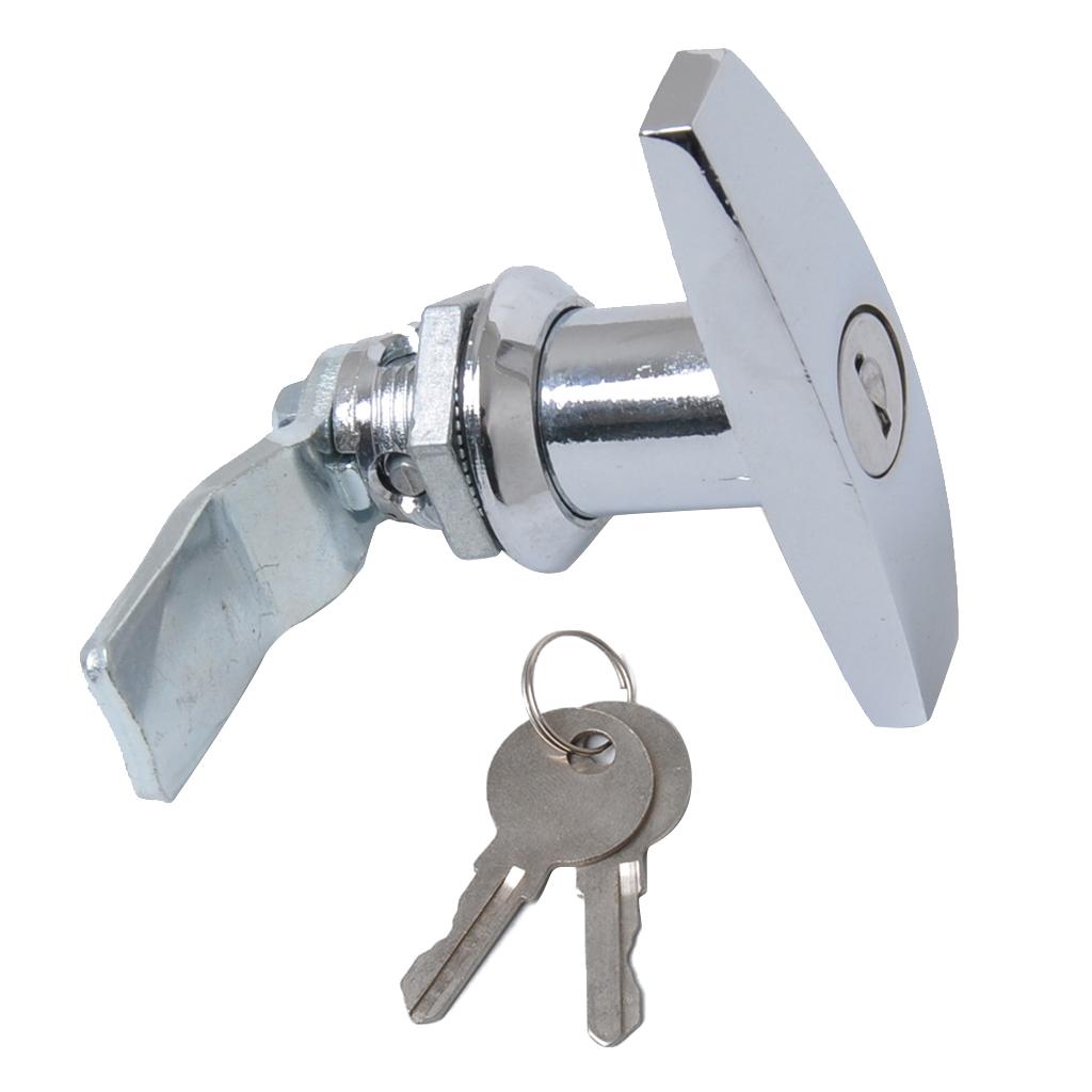 Keyed T-Handle,Shed Door Opener Handle Lock Hardware w/ 2 Keys for Trailer Canopy Toolbox Cabinet (Chrome)