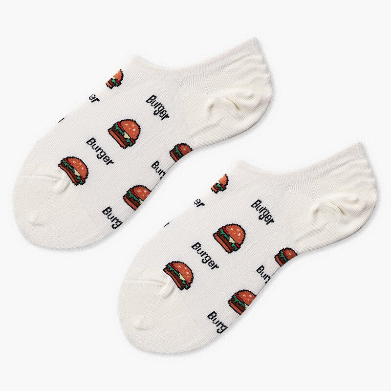 Hamburger Pizza Sandwich fuochi francesi ciambella cibo calzini invisibili barca estiva no mostrare calze antiscivolo corte da donna in silicone: hamburger 01