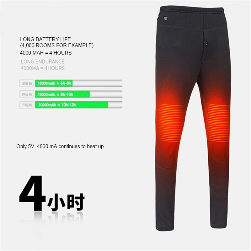 Electric Heated Warm Pants Men Women USB Heating Base Layer Elastic Trousers Insulated HeatedUnderwear for Camping Hiking