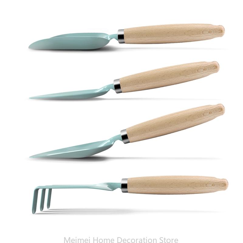 H7bf-delt havesæt til børn, 4 dele metalhaveredskaber til børn med træskaft