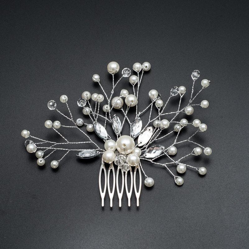 Peineta para el pelo de boda, horquillas y pinzas para el pelo de perlas para mujer, tocado de novia con diamantes de imitación, accesorios de joyas para el cabello de novia, 2025: Ninguno