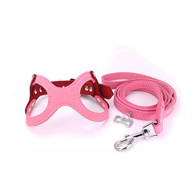 Small Pet Dog Harness Soft Suede Leather for Puppies Yorkie Teddy Pup Puppy Adjustable Chest Harness For Dogs Supplies PC608: pink suit / S