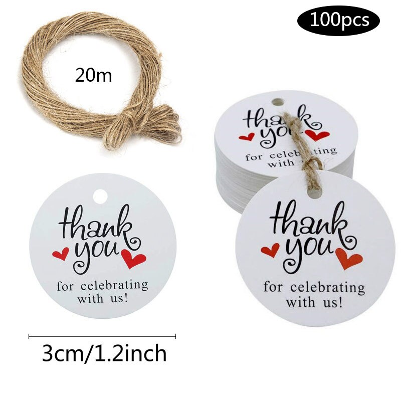 100PCS Kraft Paper Tags DIY Handmade Thank You Multi Style Crafts Hang Tag With Rope Labels Wrapping Supplies Wedding Favor: Light Grey