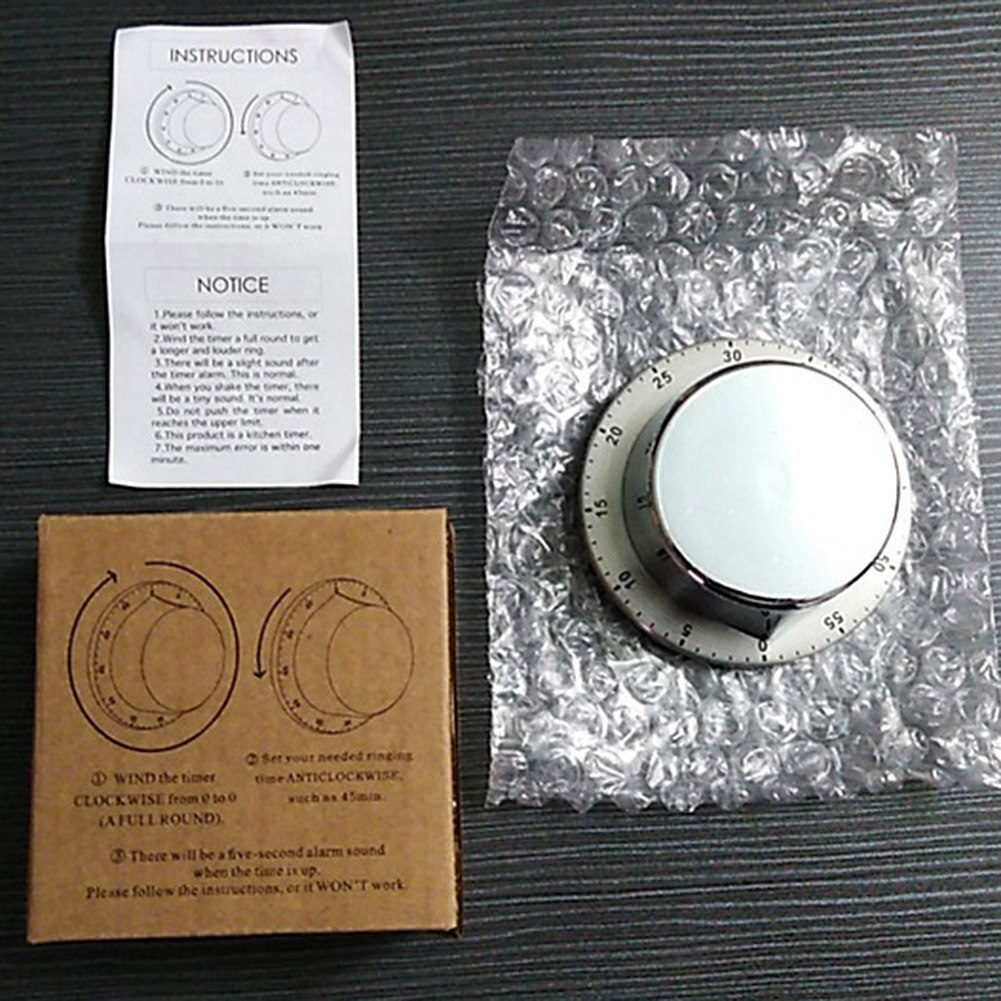 Stainless Steel Kitchen Reminder With Magnetic Base Manual Mechanical Round Cooking Timer Alarm Clock Cooking Kitchen Gadgets