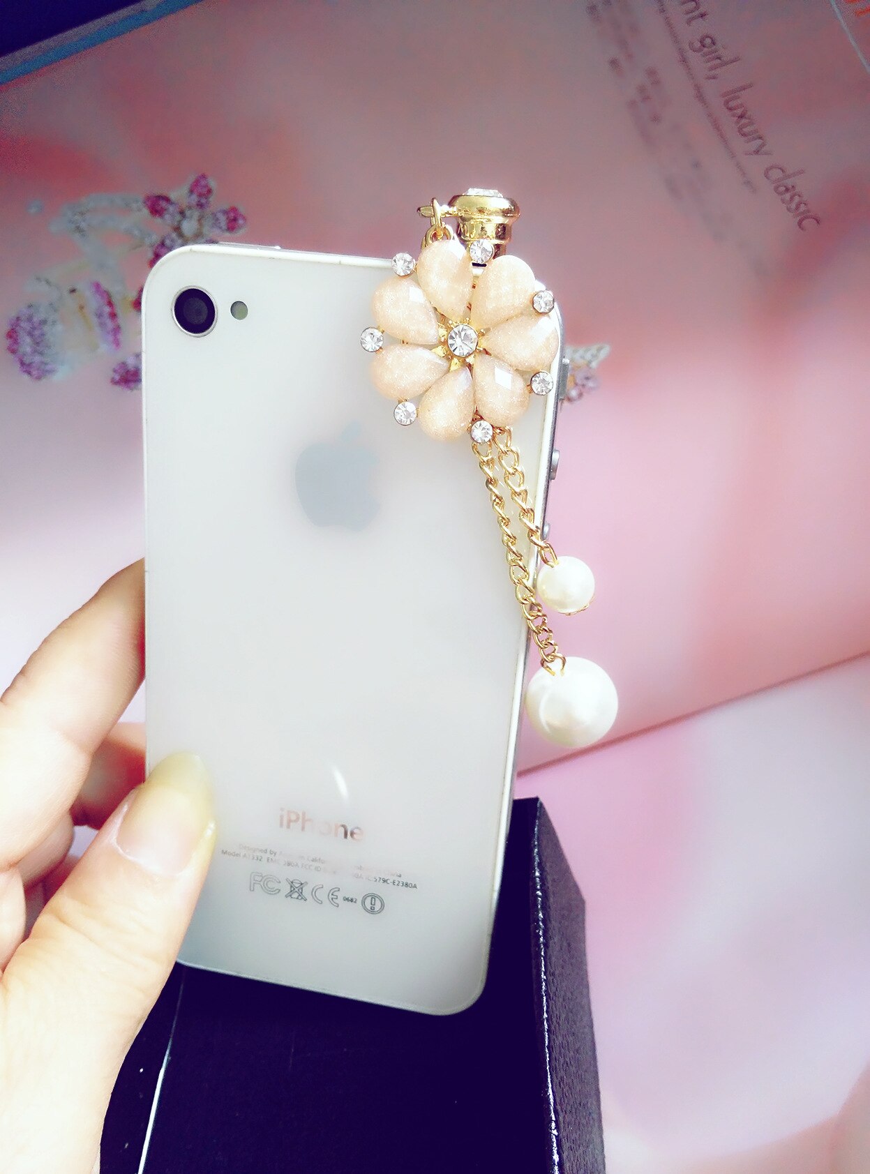 Exclusieve zonnebloem parel hanger universele telefoon stof plug voor Xiaomi en alle 3.5mm koptelefoon jack plug