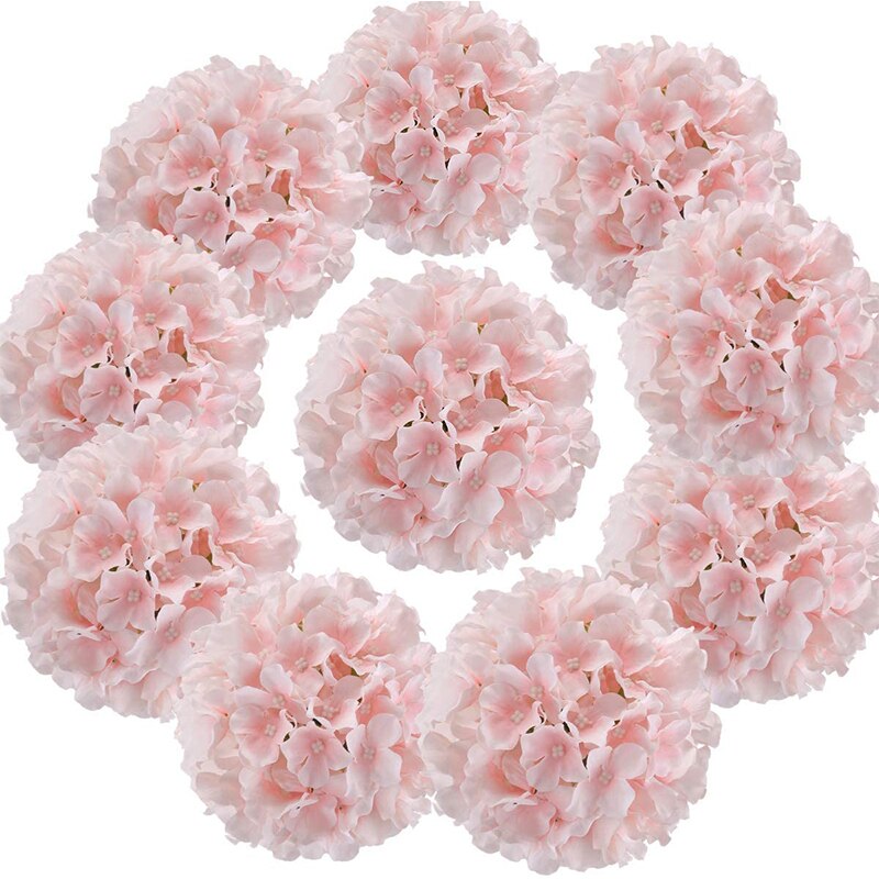 Zijde Hortensia Hoofden Kunstmatige Bloemen Boeket Met Stengels Voor Thuis Bruiloft Decoratie 10Pcs: Pink