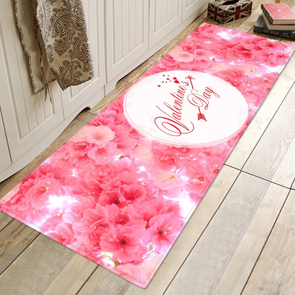 Skridsikkert langt køkkentæppe rose love heart gulvmåtte tæppe valentinsdag dekorationer til hjemmet indgang dørmåtte tatami tapete: Lyserød valentinsdag / 60 x 180cm