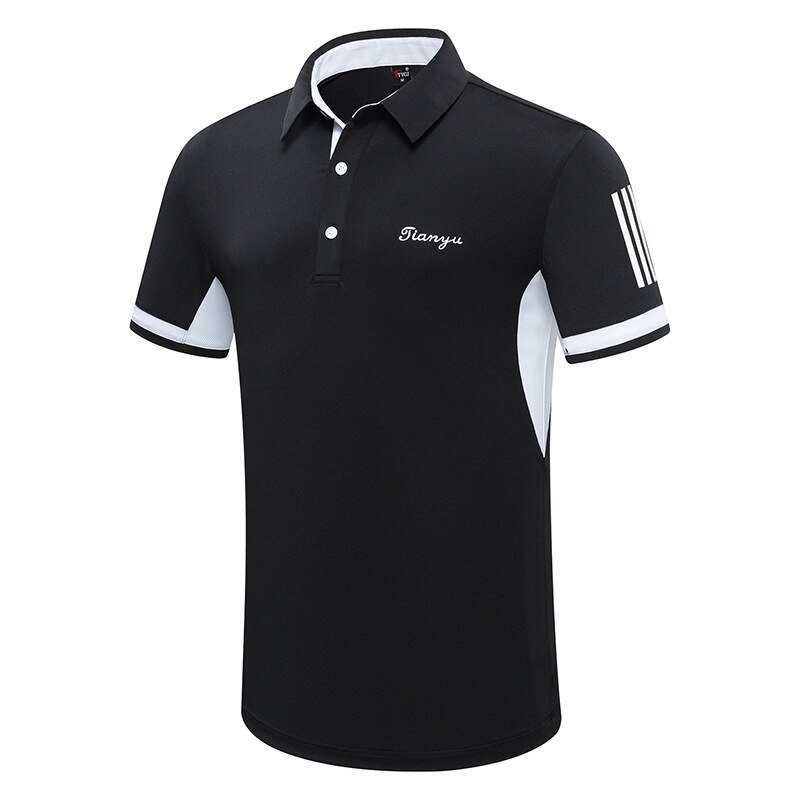 Herre åndbar golf t-shirt sommer hurtigtørrende sport golf toppe mand kortærmet knap krave afslappet skjorter tøj  d1013: Sort / Xxl