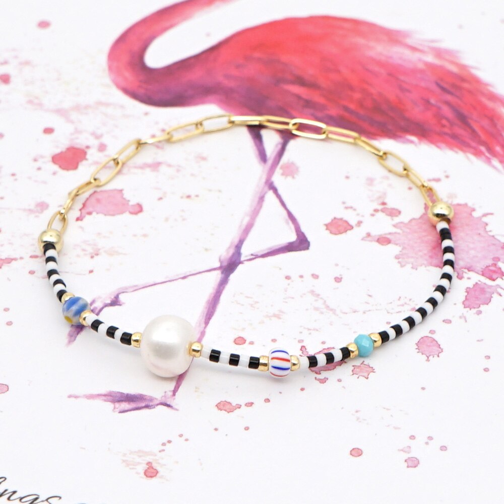 iść2BOHO bransoletki Perles słodkowodne bransoletka załowa kobiet Pulseras Mujer Moda Moda koraliki Miyuki biżuteria ze stali stalowy łańcuch