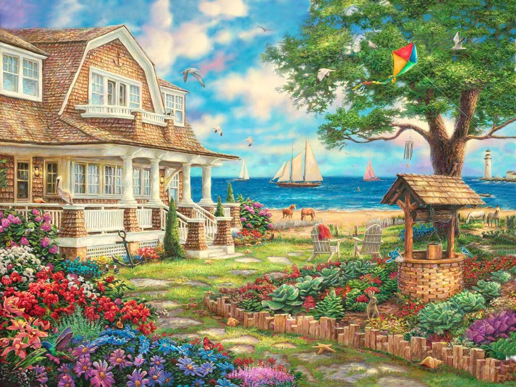 HUACAN Mosaic Seaside Diamond Painting 5D House Embroidery Kit Landscape Picture Of Rhinestones Decoration For Home: 30x40cm Full Square