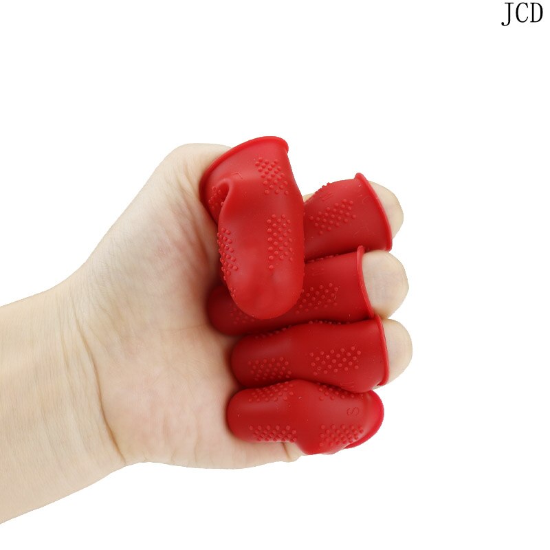 Jcd 5 stk / sæt silikone finger beskytter ærme dækning anti-skære varmebestandig skridsikker fingerdæksel til madlavning køkkenredskaber: Rød
