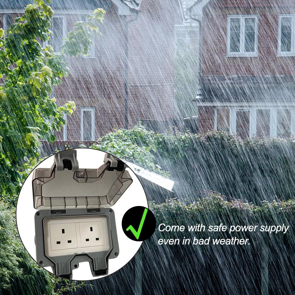 Outdoor Waterproof Wall Power Socket Double UK Standard Electrical Outlet With Lockable Cover IP66 Weatherproof For Parks Garage