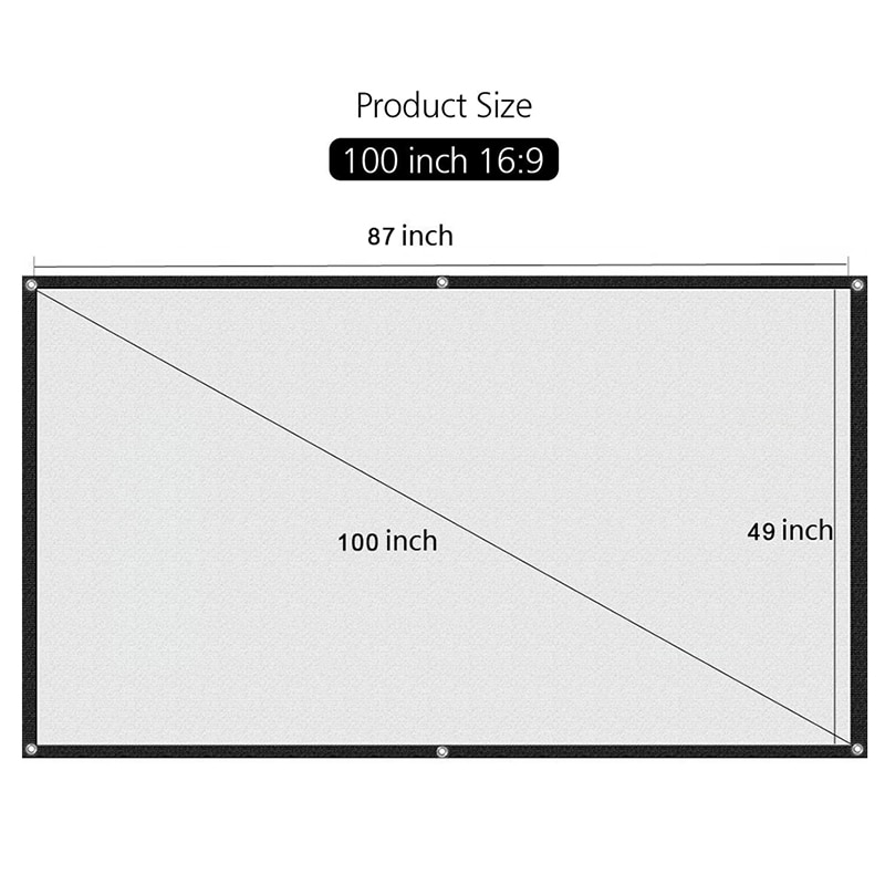 100 inch Wall Mounted PVC Projection Screen 16:9 Matte White HD Portable Projector Screen for Home Theater Outdoor Movie