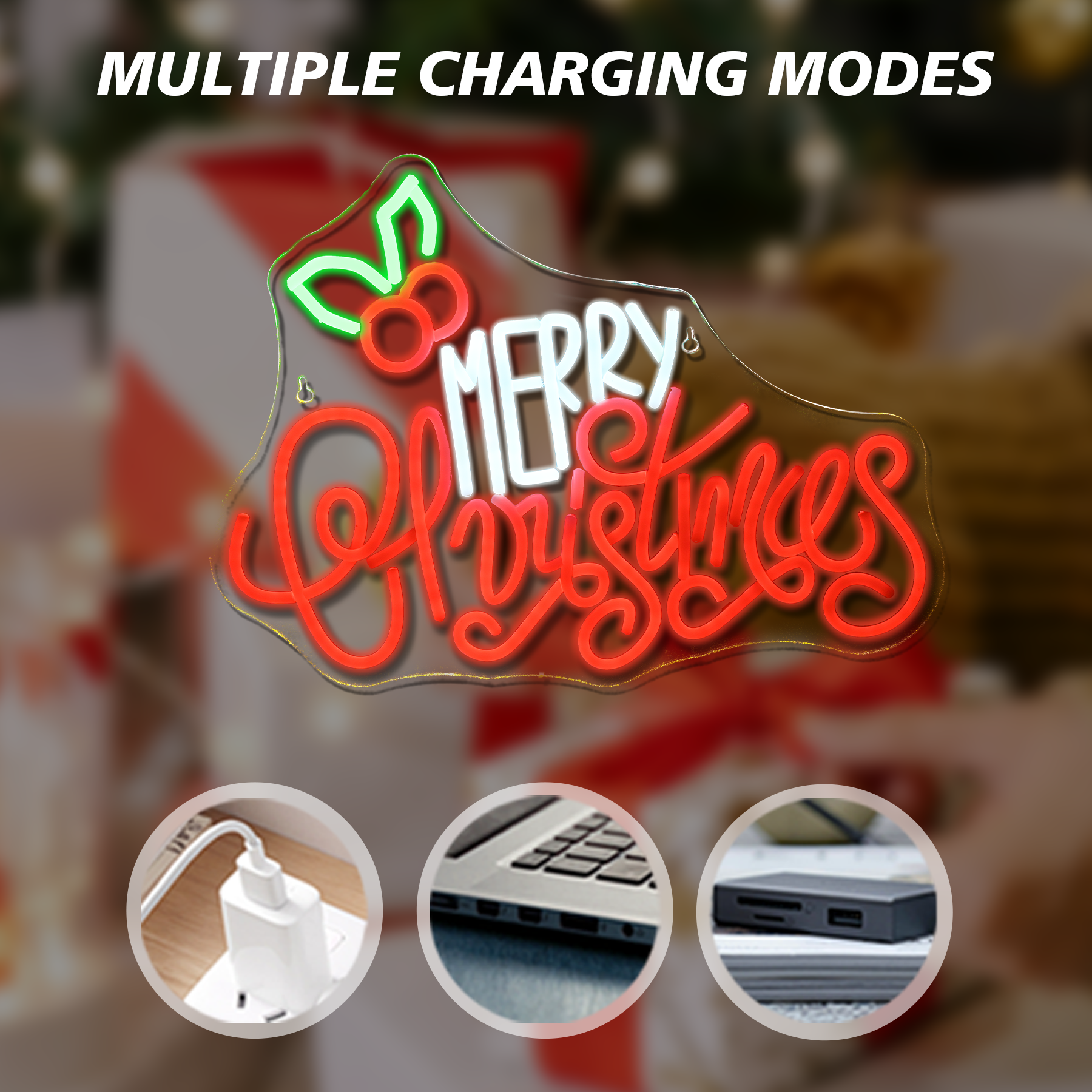 Rood Wit Vrolijk Kerstfeest Neonreclames HOHOHO Kerst Kerst Neonlicht Winkel Bar Raam Muur Decor Licht USB Dimbaar Licht
