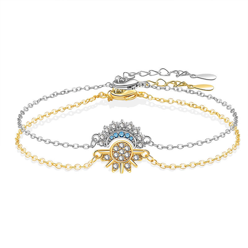 YILUOCD, 2 uds., pulsera de sol y luna de circonia cúbica brillante para mujer, conjunto de pulseras ajustables para parejas, de joyería para y boda: Default Title