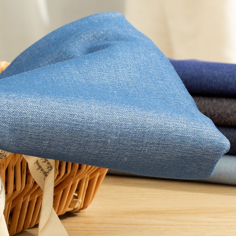 Tela vaquera elástica de lavado, tela azul de algodón, material de costura de verano, 45x145cm, TJ0701-1