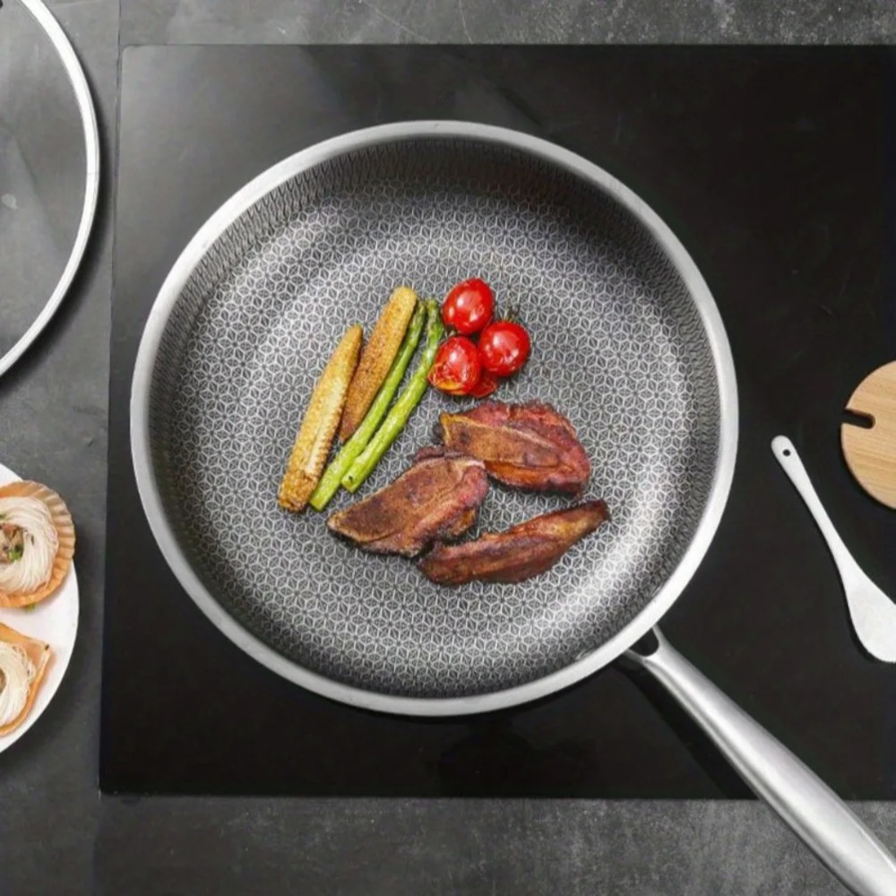 28cm Frying Pan Stainless Steel Omelette Pan Nonstick Crepe Pan Honeycomb Skillet for Eggs Fried Anti Scratch Wok Cooking Pan