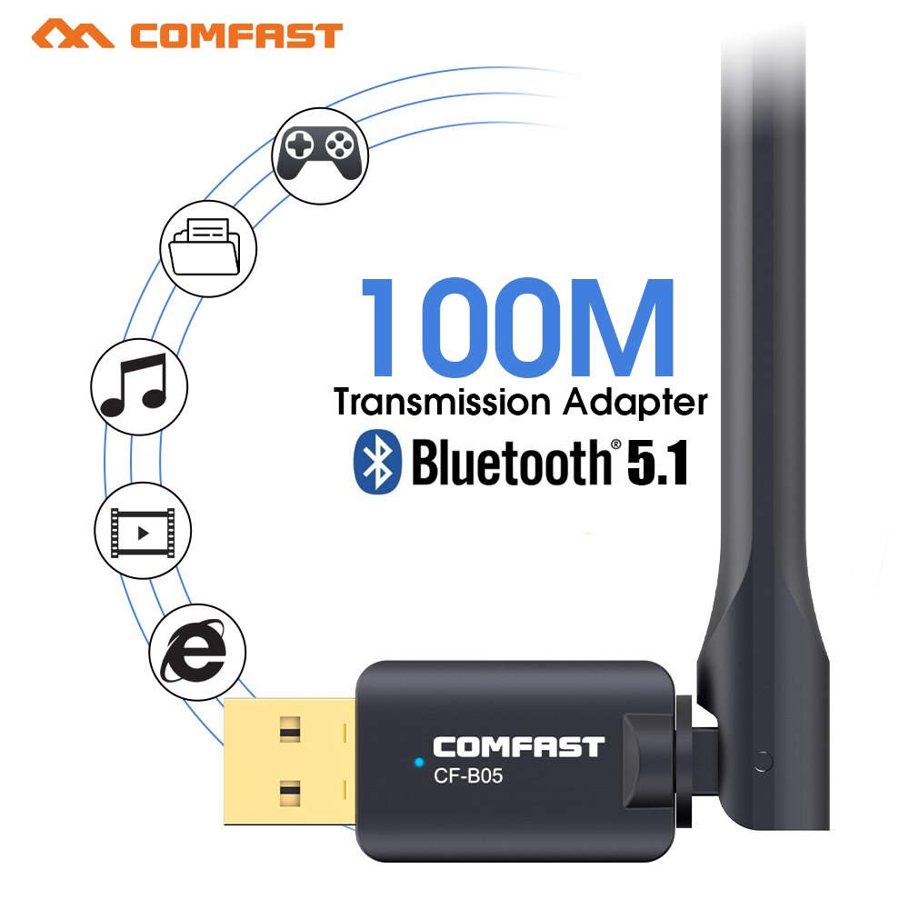 Comfast-Adaptador USB Bluetooth 100 para PC, receptor de Audio y música, transmisor Bluetooth 5,1, 5,1 M