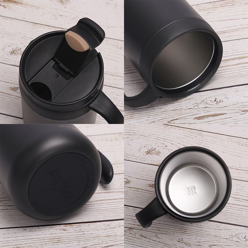 350/500ML Double Stainless Steel Thermal Coffee Mugs With Handle Thermos Flask Travel Office Tea Cup With Lid Drink Water Bottle