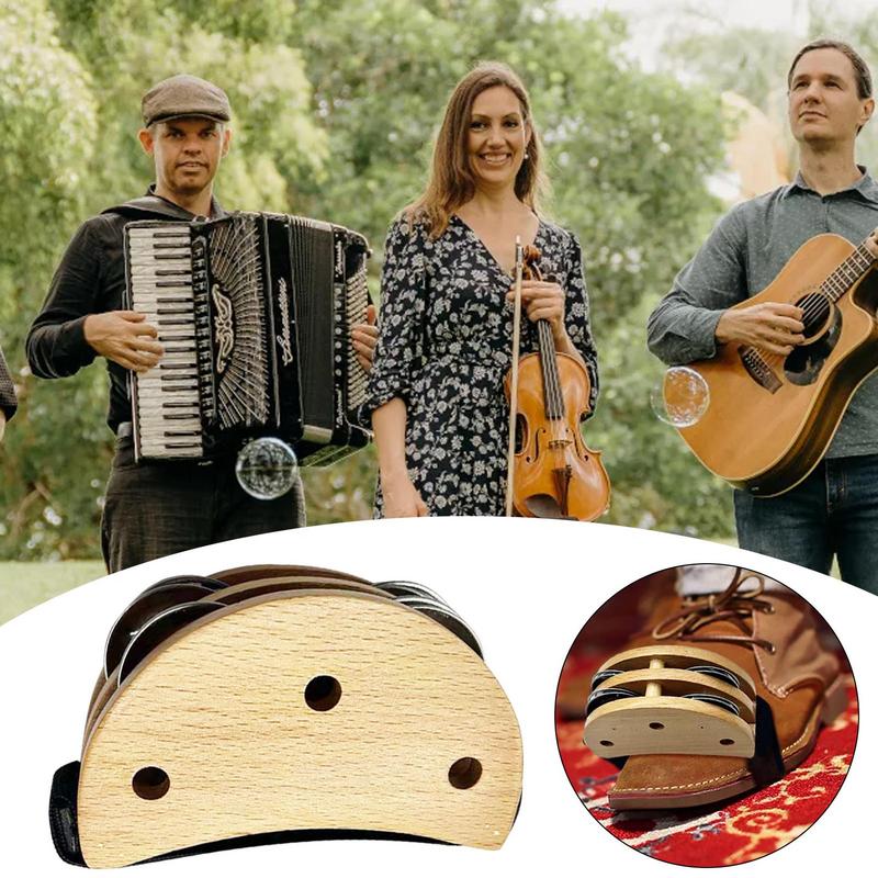 Feet Tambourine Wooden Small Foot Tapping Tambourine Metal Jingle Bell Foot Percussion Shakers Foot Drum Set For Guitar Drum
