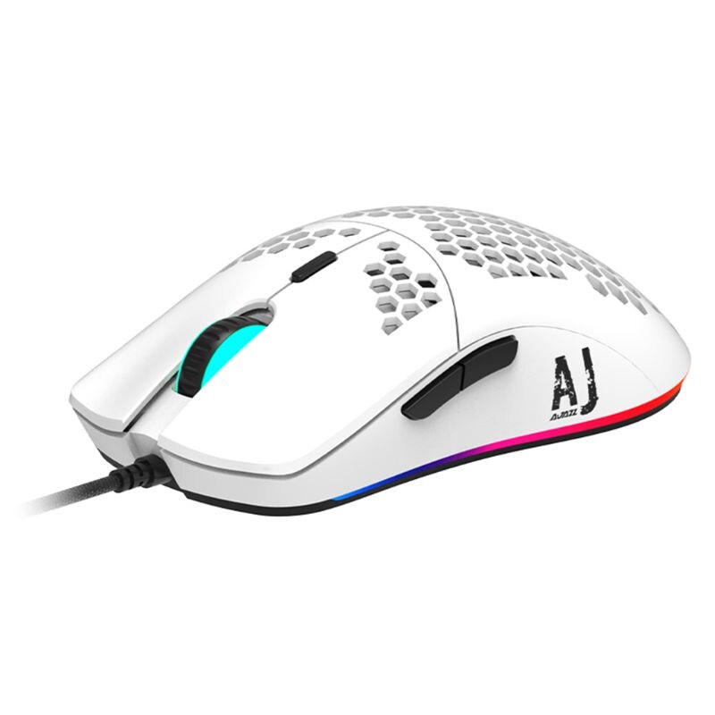 AJ390-ratón ligero con cable y agujeros para videojuegos, Mouse ajustable de 6 DPI, 7 teclas,