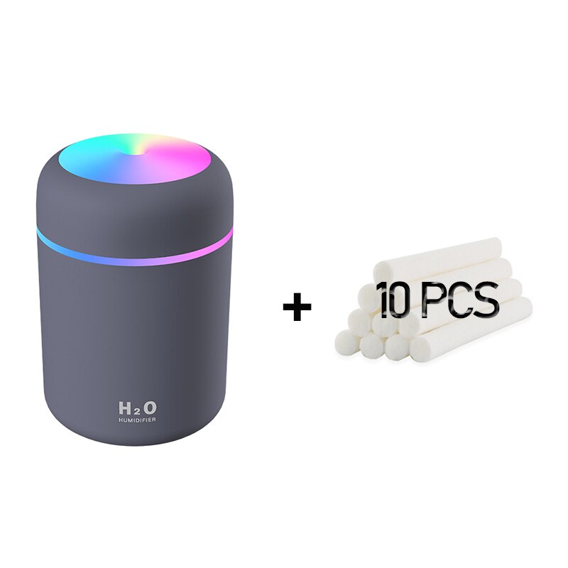 Humidificador portátil USB ultrasónico, taza colorida, difusor de Aroma, máquina de niebla, purificador de aire con luz para el coche y el hogar: 300mlblack 10filters