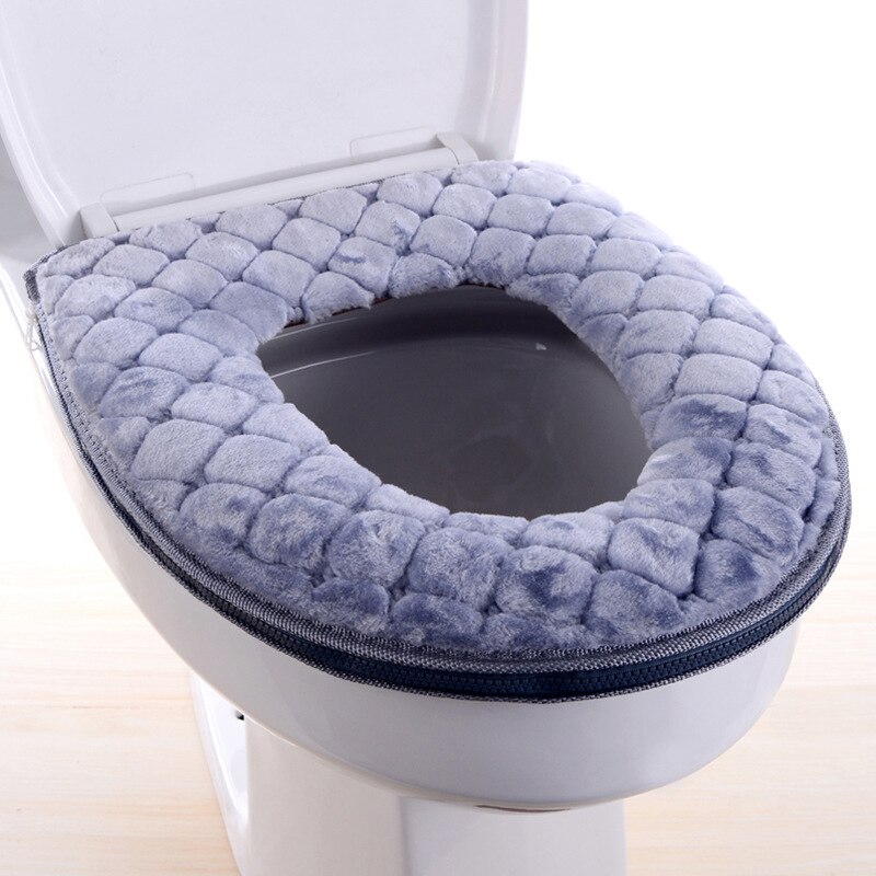 Universal Warm Soft Washable Toilet Plush Seat Cover Pad Soft Zipper Household Bathroom Waterproof Mat Seat Toilet Accessories: C