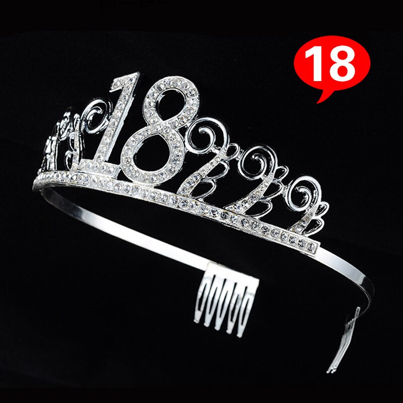6 Styles Number Birthday Tiara Gorgeous Exquisite Rhinestone Princess Crown Silver Hair Jewelry Headband: 18