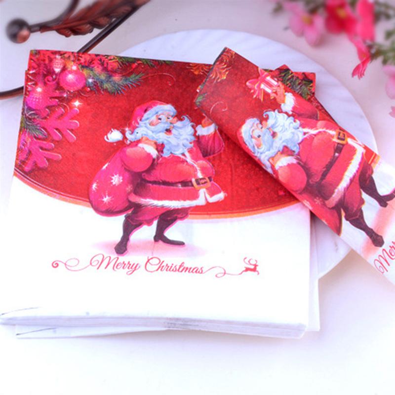 100pcs Vrolijk Kerstfeest Gedrukt Servetten Cartoon Kerstman Tissue Diner Papieren Handdoek Feestartikelen