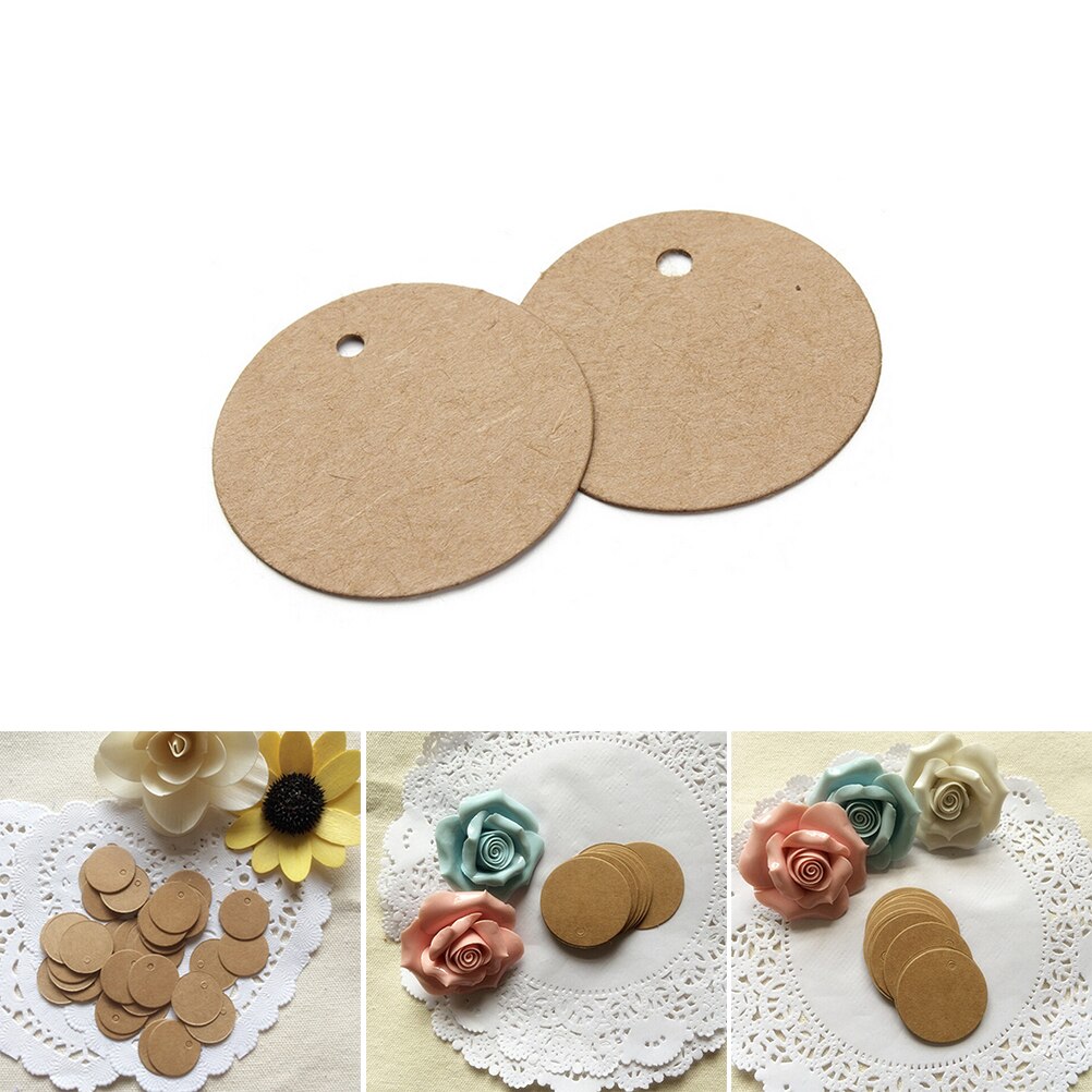 100Pcs Diy Ronde Kant Vormige Kraftpapier Labels Kofferbak Voedsel Prijs Marks Tags Voor Bruiloft Decoratie Kaart Maken 2X2 Cm