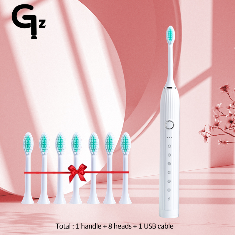 GeZhou N105 Sonic Electric toothbrush Adult children automatic toothbrush Rechargeable With 8 heads replacement IPX7 Tooth Brush: Blue