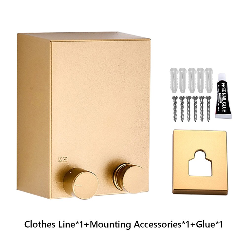 Clothesline Wall Stretch Washing Cloth Line Retractable Outdoor Indoor Dryer Laundry Hanger Contraction Bathroom Accessories: Gold