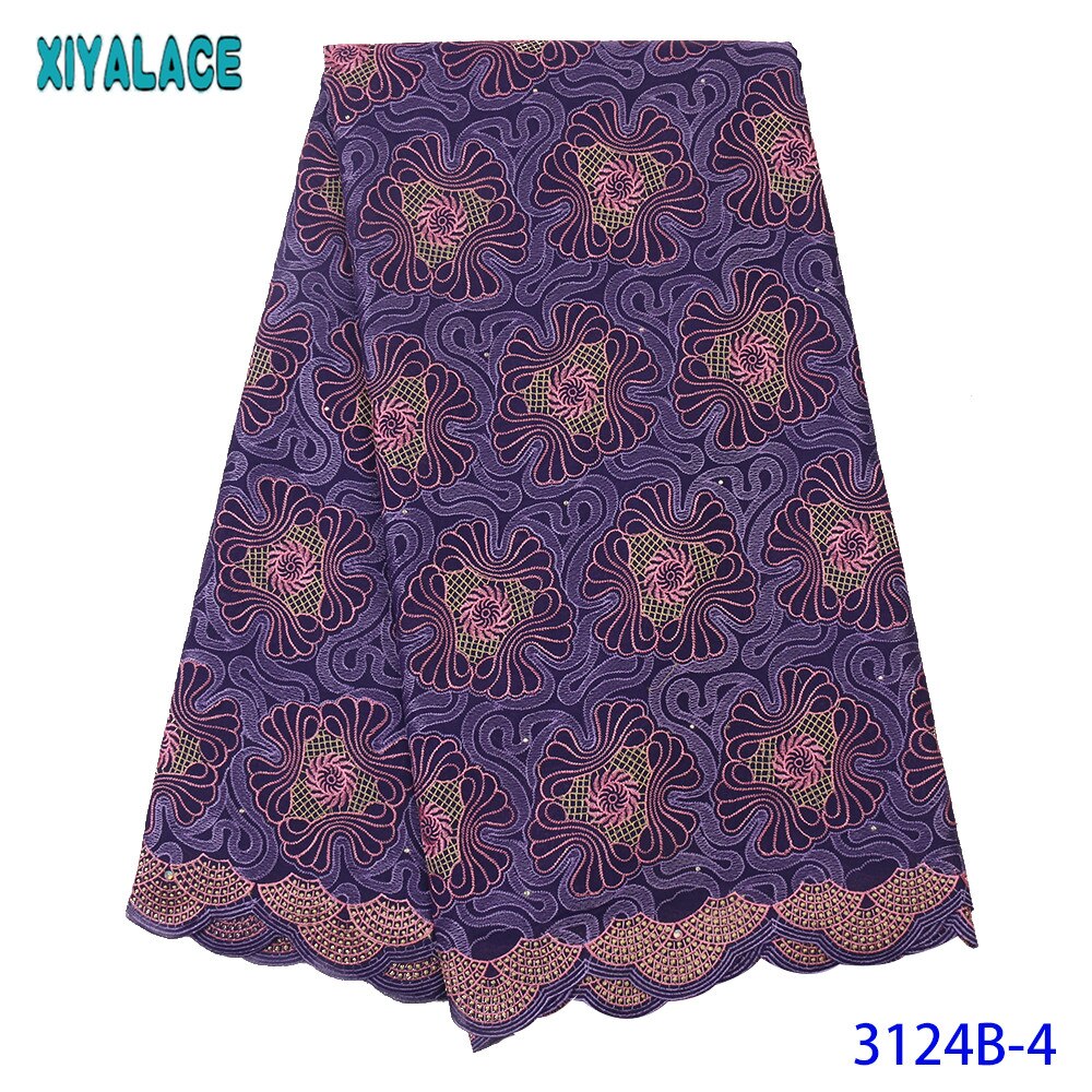 Swiss Voile Lace in Switzerland African Fabric Cotton Laces Fabric Embroidery Lace with Stones for Women KS3124B