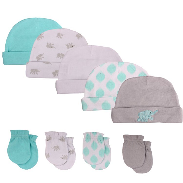 Pasgeboren babyjongen meisjes hoed + handschoenen geboortefotografie rekwisieten katoenen babymuts herfst kinderaccessoires babykleding: 3 handschoenen en 3 mutsen 06