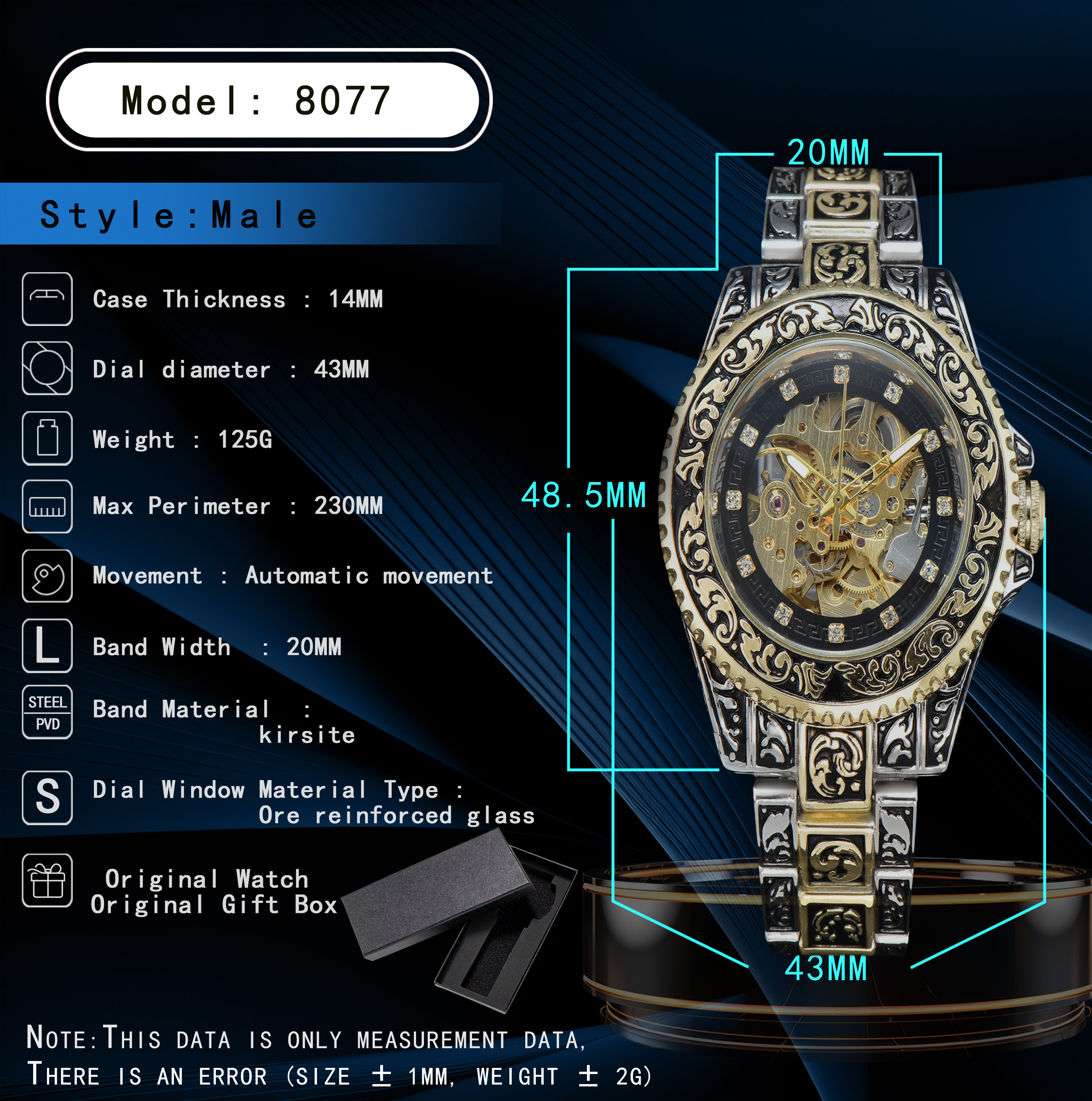 Reloj Automático LONGLUX, reloj mecánico retro de lujo, acero inoxidable tallado, resistente al agua, sin logotipo, reloj para hombre, para hombre