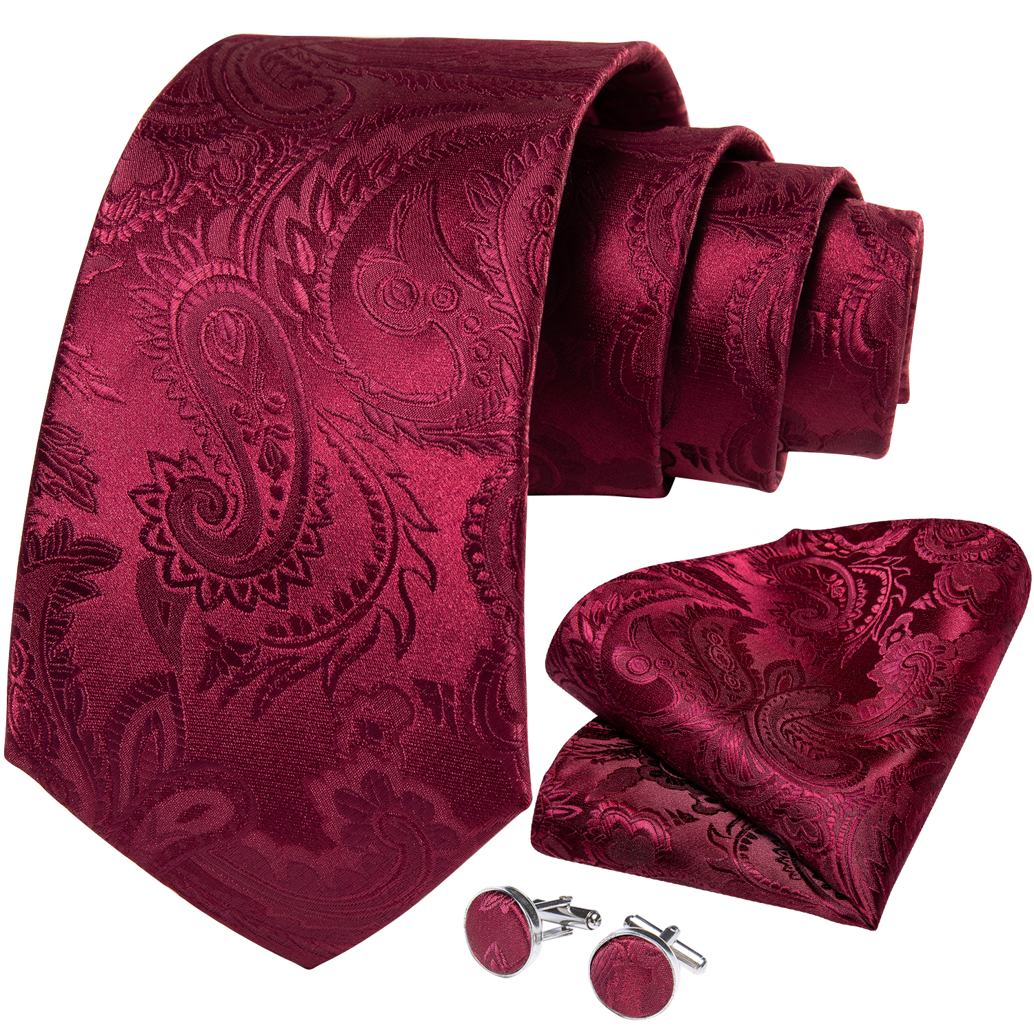 Corbatas de poliéster de Cachemira roja para hombre, 5 uds., con lazo de Metal de Color dorado, pañuelo, gemelos, boda de lujo, graduación, corbata de 8cm