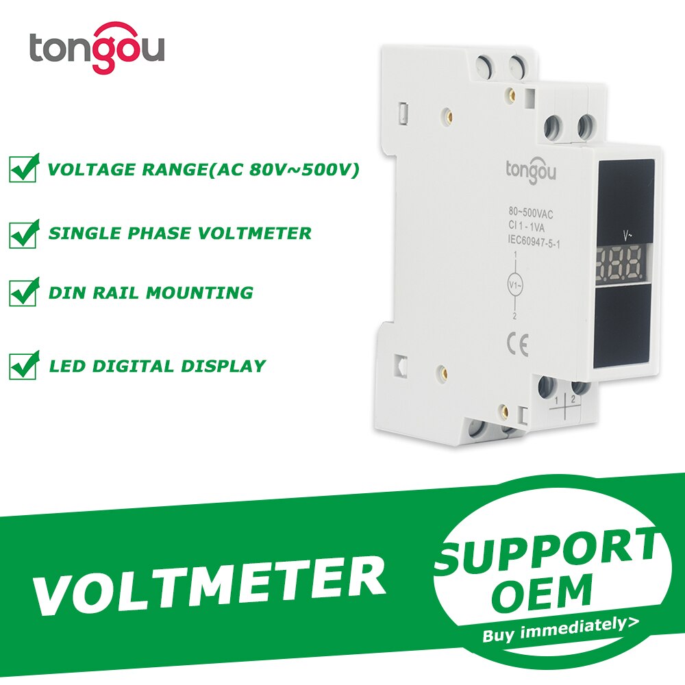 Din Rail Mount Eenfase Spanning Meter Ac 80-500V Mini Modulaire Voltmeter Gauge Indicator Led Digitale Display tongou