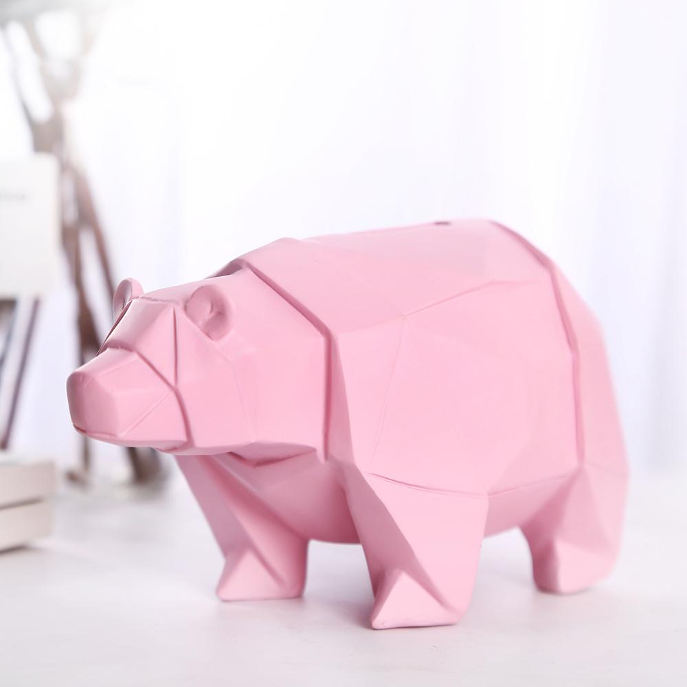 Mini mignon animaux tirelire polygone hippopotame ours polaire pour enfants adultes tirelire économiser des pièces de monnaie boîte décoration en plastique sûr: pink bear