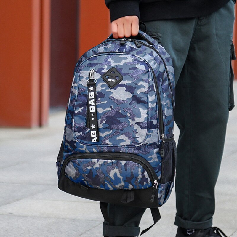 Mode Mannen Rugzakken Reis Waterdichte Rugzak Student Boek Tas Grote Capaciteit Camouflage Leisure Travel Rugzak Blauw Grijs
