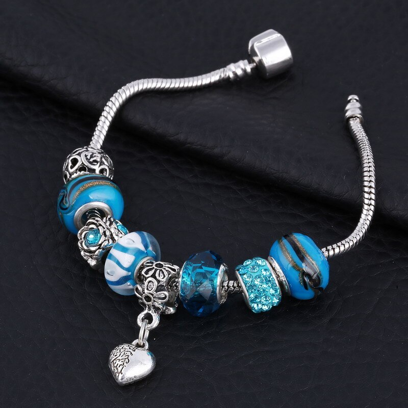 Zoshi Roze Blauw Kristal Kralen Hart Armband Voor Vrouwen Diy Zilver Kleur Armband Sieraden Pulseira Feminina