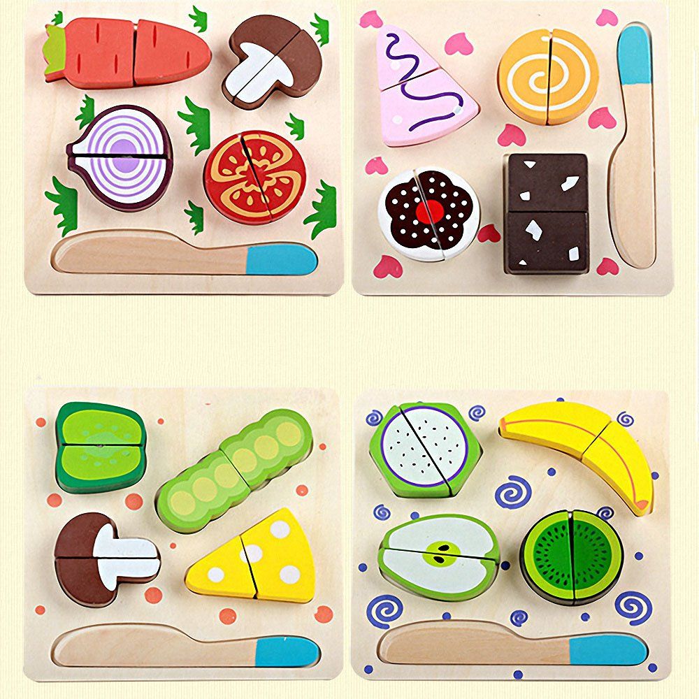 5 stilarter træ træskæring frugt grøntsager dessert puslespil køkkenform matchende legetøj børn foregiver at spille pædagogisk legetøj