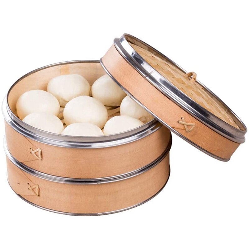 Thick Stainless Steel Side Steamer, Steamed Cedar Steamed Buns, Household Bamboo Cage Drawers, 2 Layers 1 Lid Steamer