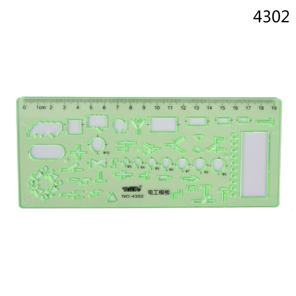 Regla de herramientas de medición de papelería de laboratorio de plástico verde, regla de diez tipos de plantillas, regla de geometría, regla de plantilla de dibujo, suministros escolares 1 unidad: N1