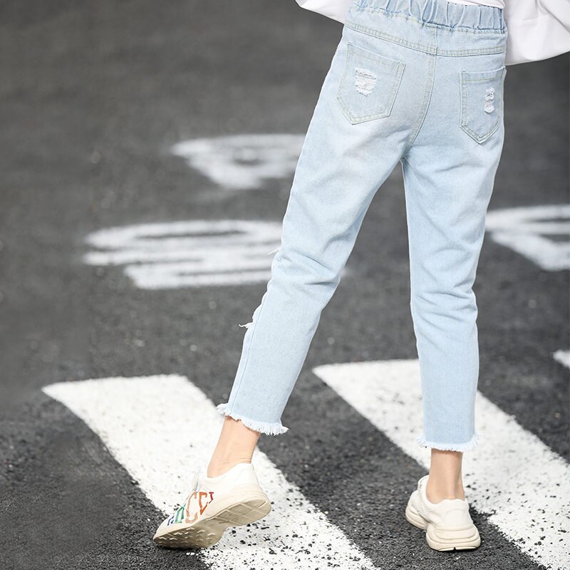 Pantalones vaqueros claros con agujeros para niñas, Jeans rasgados con agujero roto para niñas, pantalones con rasgado, modernos, 4-13 años