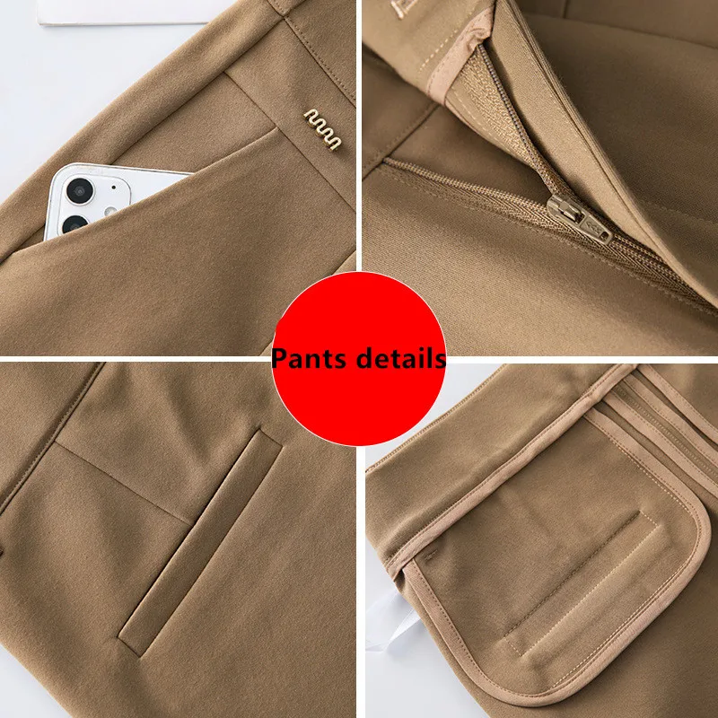 Svarta dambyxor med vardagskläder, snygga stretchbyxor, mörkblå khakifärgade slim fit-byxor, asiatisk storlek 27-33,