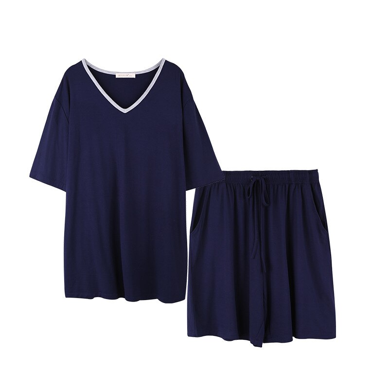 Conjunto de pijama de fibra de bambú para hombre, ropa de dormir informal, camiseta y pantalones de talla grande, Verano