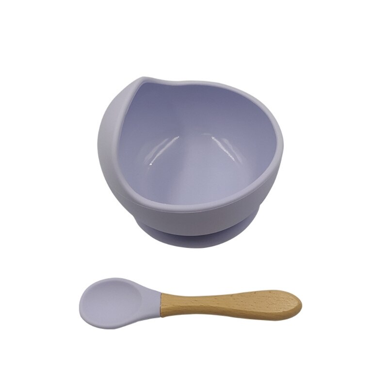 2 Pcs Non-Slip Learning Feeding Tableware BPA Free Silicone Waterproof Baby Suction Cup Base Bowl Training Spoon Set: Light Purple