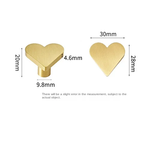 Manija de muebles de latón puro, manijas doradas para cajones para niños, exquisita forma de corazón de melocotón, decoración para habitación de niños, perilla para niños: Negro
