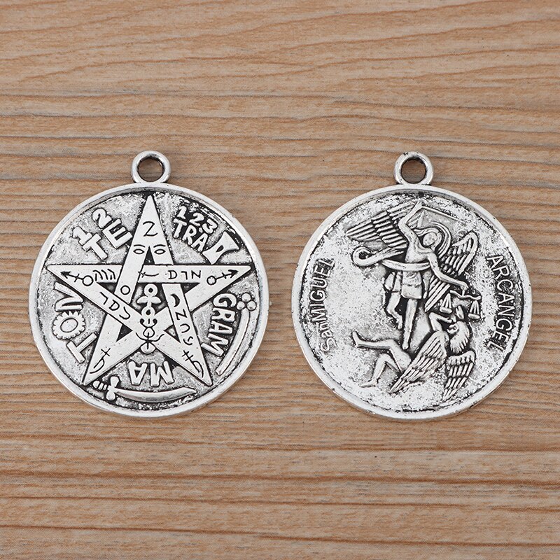 ZXZ 5 stücke Große Tetragrammaton Pentagramm Pentagramm Runde Reize Anhänger für Halskette Schmuck, sterben Entdeckungen 35mm